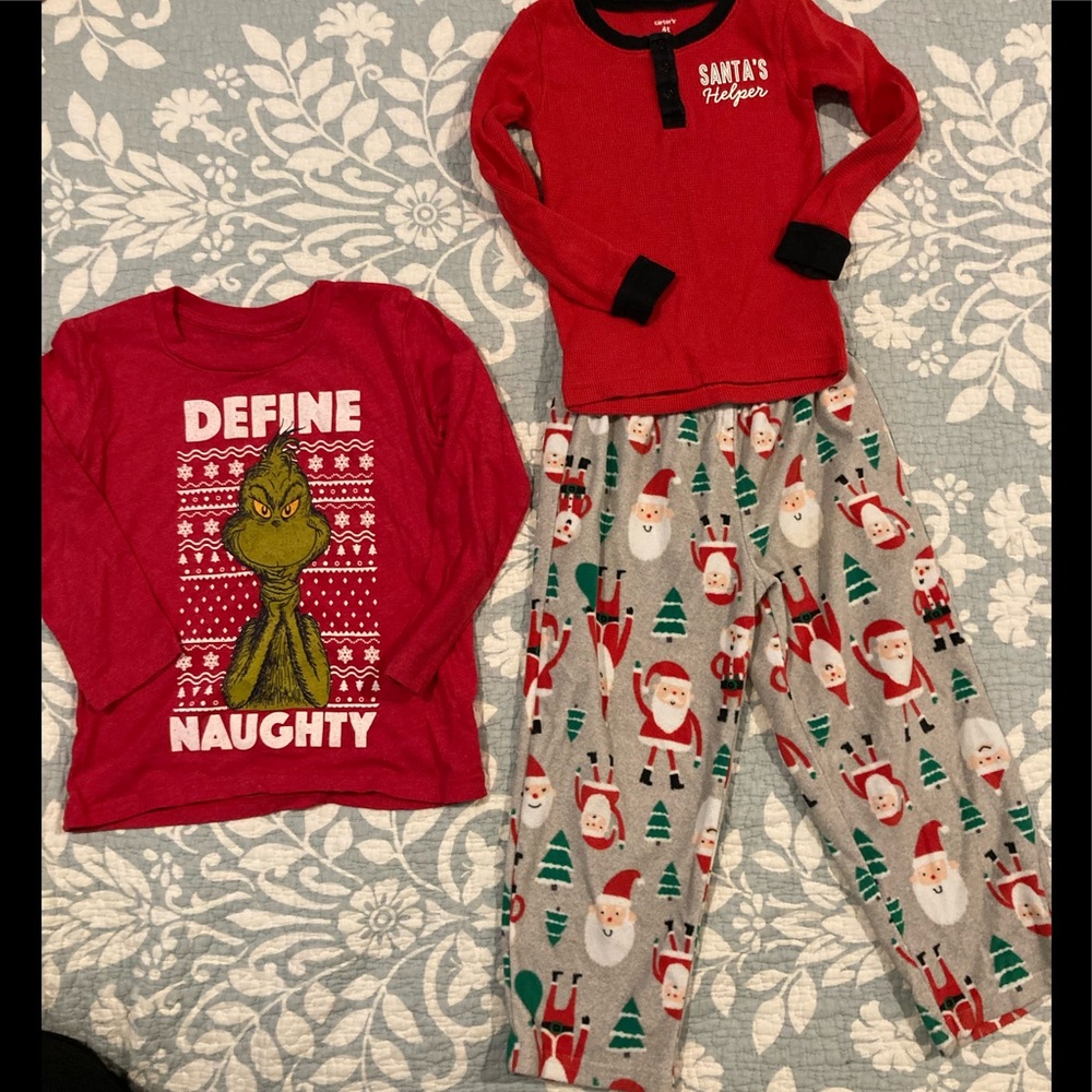 Boys Christmas pajamas and t-shirt